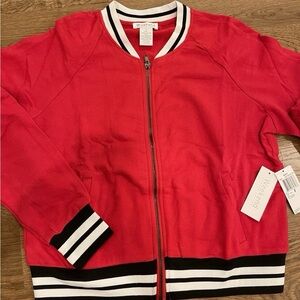 Women's Red Striped Bomber Jacket